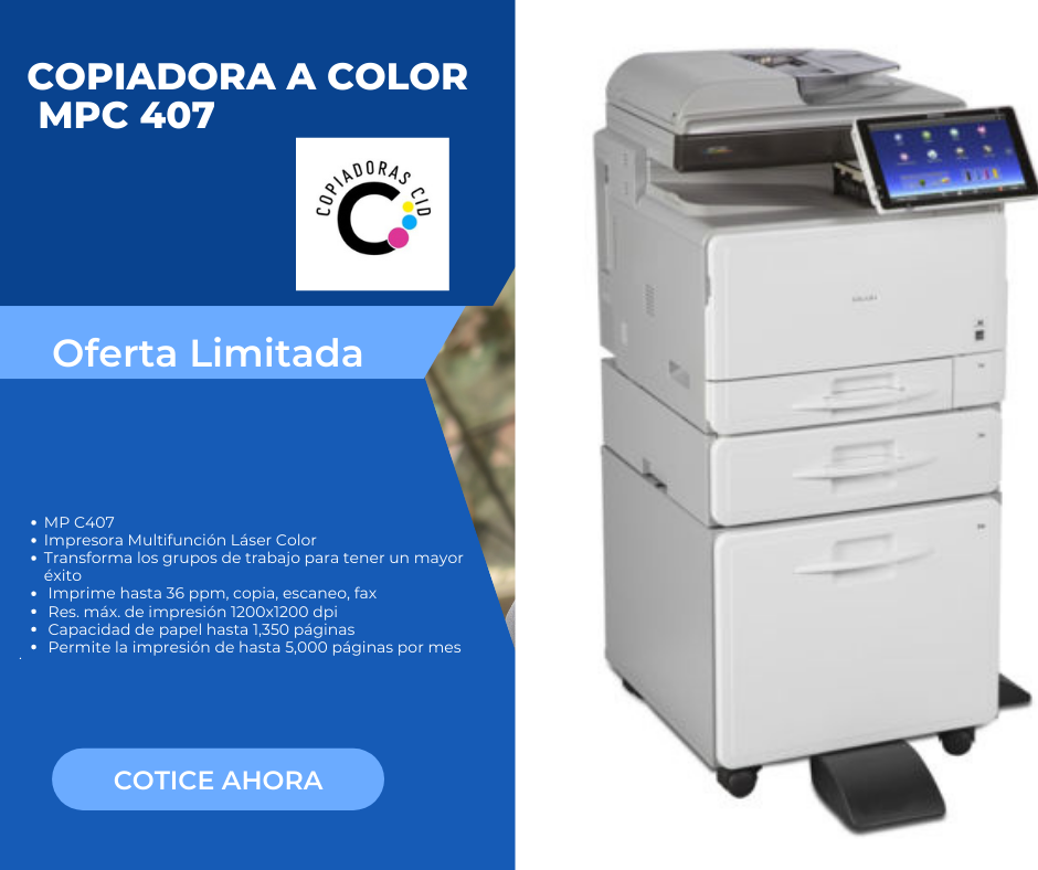 VENTA DE COPIADORA RICOH MPC 407 EN CID COPIADORAS